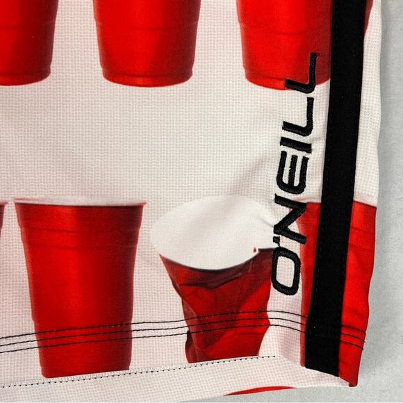 O’Neill Beer Pong Board Shorts Swim Trunks Mens 33 Red White Blue Flag Solo Cup - Picture 3 of 10
